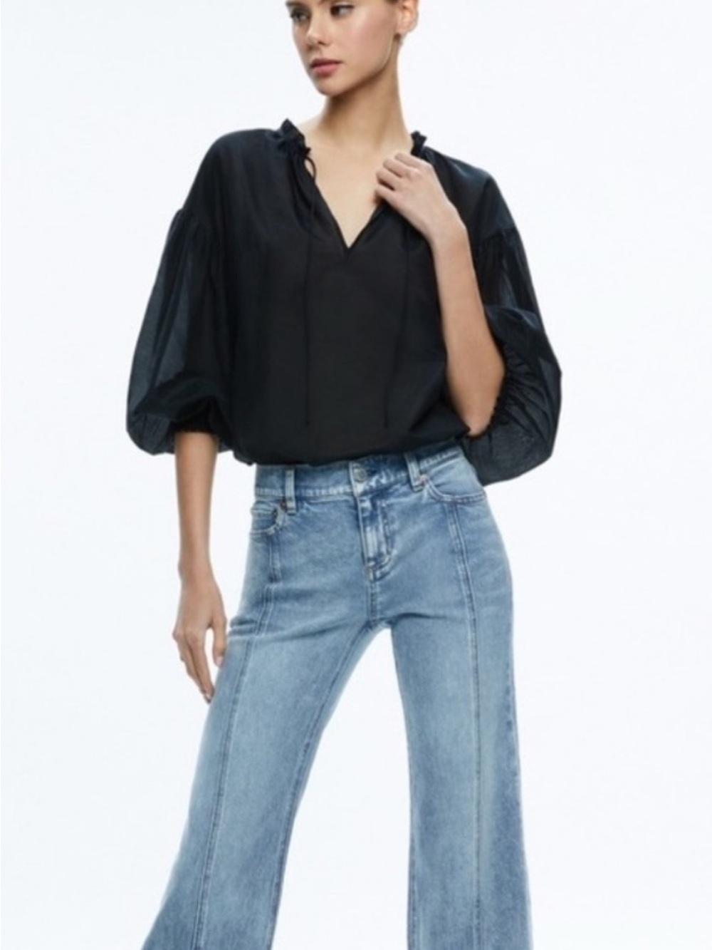 Alice + Olivia Julius silk blend Sheer poets Blouse